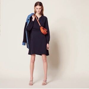 Sandro Claudia Polka-dot Crepe Dress in Navy